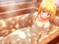 1girl bath blonde_hair blue_eyes blush chris_northfield female_focus game_cg nude princess_waltz solo takeya_masami water