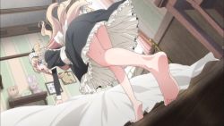 Rule 34 | 10s, 1girl, anime screenshot, bed, blonde hair, blue eyes, blush, feet, hiiragi mayuki, hinako note, maid, screencap, solo