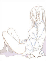 Rule 34 | 1girl, barefoot, bottomless, dress shirt, legs, lending, morii shizuki, original, pale skin, sad, shirt, solo