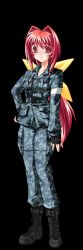 Rule 34 | 1girl, ahoge, blush, bodysuit, breasts, covered navel, covered erect nipples, hair intakes, highres, kagami sumika, large breasts, long hair, looking at viewer, muv-luv, muv-luv alternative, pilot suit, ponytail, red eyes, red hair, skin tight, solo, v arms, very long hair