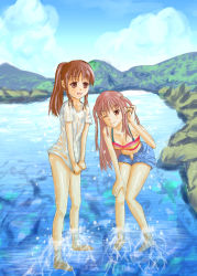 Rule 34 | 2girls, atarashi ako, bare legs, bottomless, female focus, multiple girls, saki (manga), shirt, takakamo shizuno, wet, wet clothes, wet shirt