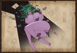 Rule 34 | 1girl, asphyxiation, breasts, colored skin, drowning, feet, green hair, huge breasts, l axe, nipple penetration, nipples, open mouth, original, pointy ears, puffy nipples, purple skin, tadpole, thick thighs, thighs, underwater