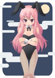 Rule 34 | 00s, 0mission, 1girl, animal ears, blush, breasts, chrome, cleavage, crossed arms, fake animal ears, fishnet pantyhose, fishnets, long hair, louise francoise le blanc de la valliere, pantyhose, pink eyes, pink hair, playboy bunny, purple eyes, rabbit ears, small breasts, solo, thigh gap, thighs, zero no tsukaima