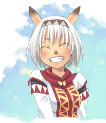 Rule 34 | 00s, abstract background, animal ears, cat ears, closed eyes, fangs, final fantasy, final fantasy xi, hairband, lowres, mithra (ff11), smile, tagme, white hair, white mage (final fantasy)