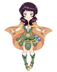 Rule 34 | 1girl, akiglancy, avanna, black hair, blue eyes, body blush, boots, bracelet, branch, cable, cape, chibi, clover, freckles, image sample, jewelry, no nose, official art, pigeon-toed, simple background, skirt, smile, solo, standing, transparent background, vocaloid, white background