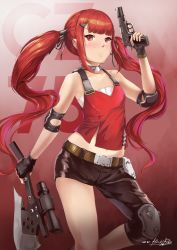 Rule 34 | 1girl, axe, commentary request, cz75 (girls&#039; frontline), cz 75, girls&#039; frontline, gun, handgun, highres, hiroki ree, long hair, looking at viewer, pistol, red eyes, red hair, scope, solo, tomahawk, very long hair, weapon