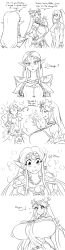 Rule 34 | 3girls, 5koma, absurdres, age regression, bodysuit, breast expansion, breasts, comic, english text, female focus, greyscale, half-closed eyes, high ponytail, highres, huge breasts, jewelry, kid icarus, large breasts, long hair, matsu-sensei, metroid, monochrome, motion lines, multiple girls, muscular, muscular female, nintendo, palutena, pointy ears, ponytail, princess zelda, samus aran, sidelocks, sketch, skin tight, speech bubble, super smash bros., the legend of zelda, transformation, worried, aged down, zero suit