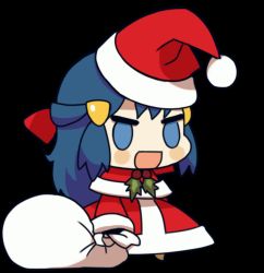 Rule 34 | 1girl, andres2610, animated, animated gif, blue eyes, blue hair, blush, blush stickers, bow, capelet, chibi, christmas, creatures (company), dawn (pokemon), fur-trimmed capelet, fur trim, game freak, gift bag, hair bow, half updo, hat, meme, nintendo, open mouth, padoru (meme), pokemon, pokemon (anime), pokemon (classic anime), red bow, santa costume, santa hat, short hair, sidelocks, solo, transparent background