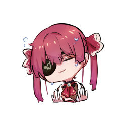 Rule 34 | 1girl, closed eyes, hand up, highres, hololive, houshou marine, miaoema, pirate, pirate costume, red hair, smug, sweat, twintails, virtual youtuber