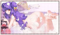 1girl bathtub feet foam long_hair nude purple_hair ranma_1/2 shampoo_(ranma_1/2)