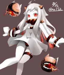 Rule 34 | 10s, 1girl, a.a (aa772), abyssal ship, ahoge, bad id, bad pixiv id, black panties, colored skin, dress, horns, kantai collection, long hair, mittens, northern ocean princess, panties, red eyes, underwear, white hair, white skin