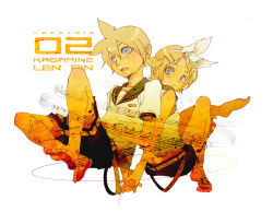 Rule 34 | 1boy, 1girl, back-to-back, barefoot, bass clef, beamed quavers, blonde hair, blue eyes, brother and sister, crotchet rest, english text, feet, hair ornament, hair ribbon, hairclip, hetero, holding hands, kagamine len, kagamine rin, lyrics, musical note, quaver, quaver rest, ribbon, sachio, sharp sign, sheet music, short hair, shorts, siblings, simple background, treble clef, twins, vocaloid