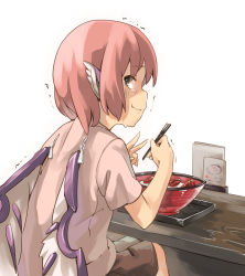 Rule 34 | 1girl, alternate costume, animal ears, back, bad id, bad pixiv id, bird wings, casual, contemporary, eating, food, from behind, looking at viewer, looking back, muchi maro, mystia lorelei, pink hair, solo, tearing up, tears, touhou, trembling, wings, yakitori, zipper