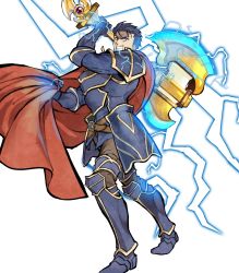 Rule 34 | 1boy, armor, axe, blue eyes, blue hair, cape, fire emblem, fire emblem: the blazing blade, full body, gloves, hector (fire emblem), highres, looking at viewer, male focus, nintendo, official art, open mouth, short hair, solo, thunder, transparent background, weapon