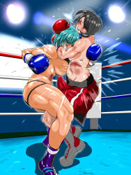 Rule 34 | 1boy, 1girl, boxing, breasts, large breasts, muscular, muscular female, muscular male, punching, stomach punch, tagme, tarupo789