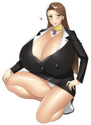 Rule 34 | 1girl, ace attorney, arched soles, asymmetrical bangs, bare legs, black jacket, black skirt, blazer, blunt ends, blush, breasts, business suit, cleavage, closed mouth, collarbone, covered erect nipples, curvy, dxcxc, earrings, forehead, formal, gigantic breasts, grey eyes, hair strand, hand on own hip, hand on own knee, heart, jacket, jewelry, lips, long hair, long sleeves, looking at viewer, magatama, magatama necklace, mia fey, microskirt, minidress, necklace, on one knee, panties, pantyshot, pencil skirt, plump, shiny skin, skirt, smile, stud earrings, suit, underwear, white footwear, white panties