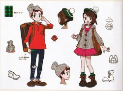 Rule 34 | 1boy, 1girl, backpack, bag, beanie, boots, brown eyes, brown footwear, brown hair, cardigan, concept art, creatures (company), denim, dress, game freak, gloria (pokemon), green headwear, green legwear, grey cardigan, hat, holding, holding poke ball, jeans, nintendo, official art, open mouth, pants, pink dress, poke ball, poke ball (basic), pokemon, pokemon swsh, red shirt, scan, shirt, shoes, short hair, sleeves rolled up, smile, socks, suitcase, tam o&#039; shanter, translation request, victor (pokemon)