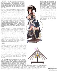 Rule 34 | 1girl, absurdres, afterimage, animal collar, areola slip, arms behind back, arrow (symbol), bare shoulders, bdsm, between breasts, black thighhighs, blush, bondage, bound, bow, bow panties, breasts, brown eyes, brown hair, clothes lift, collar, display, electricity, english text, forced, hard-translated, highres, lamb (artist), large breasts, looking at viewer, machinery, maid, maid headdress, motion lines, nipples, no bra, no shoes, one eye closed, open mouth, panties, ponytail, predicament bondage, ranguage, rape, restrained, rope, sidelocks, simple background, solo, text focus, thighhighs, third-party edit, translated, typo, underwear, white background, white panties, wooden horse