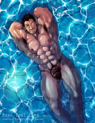 Rule 34 | 00s, 1boy, bara, free (soul eater), grin, male focus, muscular, smile, solo, soul eater, swimsuit, tagme, water