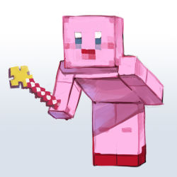 Rule 34 | 1boy, blue eyes, blush, full body, holding, holding weapon, hungry clicker, kirby, kirby (series), leaning forward, legs together, looking at viewer, male focus, minecraft, nintendo, simple background, solo, standing, star rod, super smash bros., weapon, white background