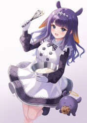 Rule 34 | 1girl, gloves, hololive, hololive english, long hair, long sleeves, looking at viewer, multicolored hair, ninomae ina&#039;nis, ninomae ina&#039;nis (6th costume), ninomae ina&#039;nis (pastry chef), open mouth, purple eyes, sebu illust, solo, streaked hair, virtual youtuber, white gloves