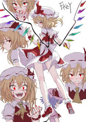 Rule 34 | 2girls, artist name, ascot, bare legs, blonde hair, blood, blood on face, blue hair, blush, commentary request, expressions, fangs, fingernails, fkey, flandre scarlet, from behind, full body, grin, hat, hat ribbon, highres, licking, licking finger, looking at viewer, looking back, mary janes, mob cap, multiple girls, nail polish, open mouth, petticoat, profile, puffy short sleeves, puffy sleeves, red eyes, red footwear, red nails, red ribbon, red skirt, red vest, remilia scarlet, ribbon, sharp fingernails, shoes, short hair, short sleeves, siblings, side ponytail, simple background, sisters, skirt, smile, socks, standing, thighs, touhou, vest, white background, white legwear, wings, wrist cuffs, yellow ascot