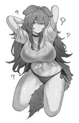 Rule 34 | 1girl, ?, @ @, animal ears, arms behind back, between legs, bra visible through clothes, braid, breasts, choker, dog ears, dog girl, dog tail, greyscale, highres, hololive, inamimi (sheep1733), inugami korone, large breasts, long hair, looking at viewer, monochrome, navel, panties, seiza, shirt, side-tie panties, sitting, solo, sweat, tail, tail between legs, thick thighs, thighs, tied shirt, twin braids, underwear, very long hair, virtual youtuber