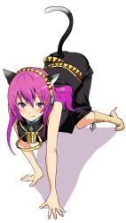 Rule 34 | :q, all fours, animal ears, bad id, bad pixiv id, blush, boots, cat ears, cat tail, full body, headphones, hyakuen raitaa, long hair, megurine luka, pink eyes, pink hair, simple background, solo, tail, tongue, tongue out, vocaloid