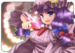 1girl bad_id bad_pixiv_id crescent female_focus hair_ribbon hat long_hair patchouli_knowledge purple_eyes purple_hair ribbon sil solo star_(symbol) supershiruco touhou upper_body