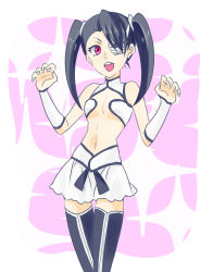Rule 34 | 1girl, arrancar, artist request, black hair, bleach, breasts, female focus, highres, loly aivirrne, long hair, looking at viewer, skirt, small breasts, smile, standing, twintails