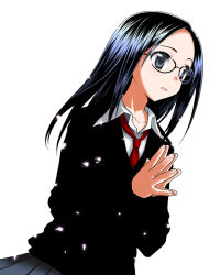 Rule 34 | 1girl, black eyes, black hair, glasses, kurosu tsugutoshi, long hair, md5 mismatch, original, petals, school, school uniform, solo