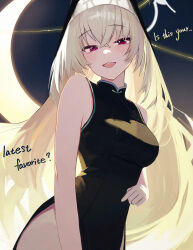 Rule 34 | 1girl, absurdres, black dress, blonde hair, blue archive, blush, breasts, china dress, chinese clothes, dio nand, dress, habit, highres, long hair, looking at viewer, medium breasts, red eyes, sakurako (blue archive), side slit, sleeveless, sleeveless dress, smile, solo, very long hair