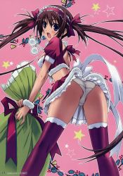 Rule 34 | 00s, 1girl, :o, absurdres, airi (queen&#039;s blade), airi (queen's blade), airi (the infernal temptress), ass, bag, blue eyes, blush, brown hair, christmas, from behind, hair ribbon, hairband, hasumi elan, highres, holly, long hair, looking back, midriff, mistletoe, narrow waist, open mouth, panties, queen&#039;s blade, ribbon, sack, santa costume, skirt, solo, star (symbol), surprised, thighhighs, trefoil, twintails, underwear, upskirt, very long hair, white panties