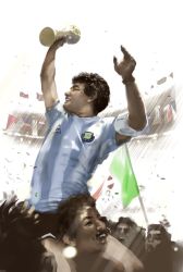 Rule 34 | 1986 fifa world cup, 6+boys, argentinian flag, argentinian flag print, armband, black hair, carrying, celebration, crowd, diego maradona, flag, flag print, highres, lifting person, light rays, looking at another, male focus, miyagi1977, multiple boys, object on head, real life, shirt, short hair, shoulder carry, smile, soccer, soccer uniform, sportswear, stadium, striped clothes, striped shirt, trophy, vertical-striped clothes, vertical-striped shirt, world cup