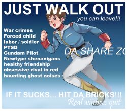 Rule 34 | 1boy, :d, amuro ray, belt, black eyes, blue jacket, boots, border, brown hair, commentary, da share z0ne, english commentary, english text, fleeing, full body, gundam, high collar, highres, jacket, just walk out you can leave (meme), looking afar, male focus, meme, military uniform, mobile suit gundam, open mouth, short hair, smile, solo, uniform, white border, yellow footwear, zasha (zashache)