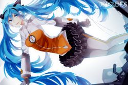 Rule 34 | 1girl, bad id, bad pixiv id, blue eyes, blue hair, copyright name, fingerless gloves, gloves, haku (aoray), hatsune miku, headphones, long hair, matching hair/eyes, odds &amp; ends (vocaloid), pantyhose, project diva (series), project diva f, skirt, solo, twintails, very long hair, vocaloid