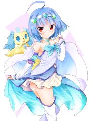 Rule 34 | 1girl, ahoge, bad id, bad pixiv id, blue hair, boots, bow, creature, dress, glasses, hair ornament, jewelpet (series), jewelpet twinkle, jewelry, magical girl, necklace, ratryu, red eyes, sapphie (jewelpet), sara (jewelpet twinkle), short hair, thigh boots, thighhighs, white footwear