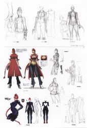 Rule 34 | 1girl, absurdres, alternate costume, between breasts, bodysuit, boots, breasts, capcom, concept art, crimson viper, description, detached collar, earrings, fingerless gloves, gloves, hand on own hip, high heel boots, high heels, highres, jewelry, knee boots, large breasts, long coat, long hair, mature female, multiple views, necktie, necktie between breasts, official art, pants, pompadour, red hair, shoes, short shorts, shorts, skin tight, sleeves rolled up, street fighter, street fighter iv (series), sunglasses, translation request