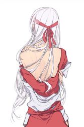 Rule 34 | 10s, 1girl, from behind, hatyo, headband, japanese clothes, kantai collection, long hair, nape, off shoulder, shoukaku (kancolle), solo, sweat, undressing, white hair