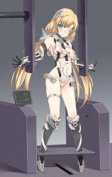 Rule 34 | 1girl, angela balzac, bad id, bad pixiv id, bdsm, blonde hair, blue eyes, bondage, bound, breasts, highres, long hair, looking at viewer, nipples, pussy, rakuen tsuihou, restrained, solo, stationary restraints, tama (tamatamo), torn clothes, twintails, uncensored, very long hair