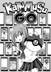 Rule 34 | &gt; &lt;, &gt; o, :d, ahoge, anchor symbol, cellphone, chibi, closed eyes, commentary request, creatures (company), detached sleeves, folded ponytail, game freak, gameplay mechanics, greyscale, hairband, holding, holding poke ball, inazuma (kancolle), kantai collection, kitakami (kancolle), kongou (kancolle), looking at viewer, machinery, monochrome, nintendo, nontraditional miko, one eye closed, open mouth, parody, phone, pleated skirt, poke ball, poke ball (basic), pokemon, pokemon go, rensouhou-chan, rioshi, school uniform, serafuku, shimakaze (kancolle), skirt, smartphone, smile, suzuya (kancolle), turret, xd