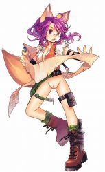 Rule 34 | 10s, 1girl, animal ears, belt, bottomless, breasts, cleavage, fox (trickster), fox ears, glasses, highres, no bra, nude filter, open clothes, open shirt, purple eyes, purple hair, pussy, shirt, small breasts, solo, third-party edit, trickster (ntreev soft), uncensored
