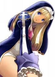 Rule 34 | 10s, 1girl, :o, absurdres, blonde hair, blue eyes, cross, eari (shining hearts), from below, habit, hairband, highres, long hair, looking at viewer, sega, shining (series), shining hearts, simple background, solo, tony taka, white background