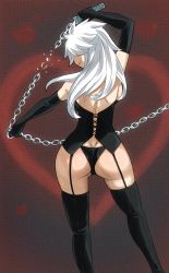 Rule 34 | 1girl, ass, back, breasts, colorized, dominatrix, eden&#039;s zero, highres, large breasts, long hair, mashima hiro, silver hair, sister ivry, thighhighs