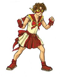 Rule 34 | 1boy, belt, boots, brooch, brown hair, clenched hands, collarbone, crossdressing, dc comics, fighting stance, fingerless gloves, full body, gloves, goggles, jewelry, kid flash, magical boy, male focus, red gloves, red skirt, shirt, simple background, skirt, sleeveless, sleeveless shirt, solo, standing, white background