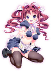 Rule 34 | 1girl, blush, bra, hair ornament, looking at viewer, maid, momoiro taisen pairon, navel, open mouth, original, outstretched arm, outstretched hand, pikazo, seiza, shiny skin, sitting, skindentation, solo, thighhighs, twintails, underwear, zettai ryouiki