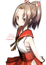 Rule 34 | 10s, 1girl, bad id, bad pixiv id, brown eyes, brown hair, high ponytail, japanese clothes, kantai collection, nekobaka, ponytail, short hair, simple background, solo, white background, zuihou (kancolle)