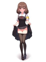 Rule 34 | 1girl, absurdres, black dress, black footwear, black pantyhose, blunt bangs, blush, brown eyes, brown hair, cleft of venus, closed mouth, clothes lift, clothes pull, commentary, dress, english commentary, frown, furrowed brow, highres, iino miko, kaguya-sama wa kokurasetai ~tensai-tachi no renai zunousen~, legs, lifted by self, loafers, long hair, looking at viewer, moriforests, no panties, pantyhose, pantyhose pull, pinafore dress, presenting, pussy, red ribbon, ribbon, school uniform, shirt, shoes, short sleeves, shuuchiin academy school uniform, sidelocks, simple background, skirt, skirt lift, sleeveless, sleeveless dress, solo, standing, thighs, tsurime, uncensored, white background, white shirt
