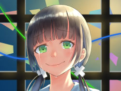 Rule 34 | 10s, 1girl, aur0ra, blunt bangs, crying, green eyes, hair ornament, hishiro chizuru, looking at viewer, relife, smile, solo, tears, twintails, x hair ornament