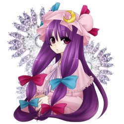 Rule 34 | 1girl, :&lt;, colorized, crescent, female focus, hat, long hair, patchouli knowledge, purple eyes, purple hair, shimizu kokeshi, solo, touhou